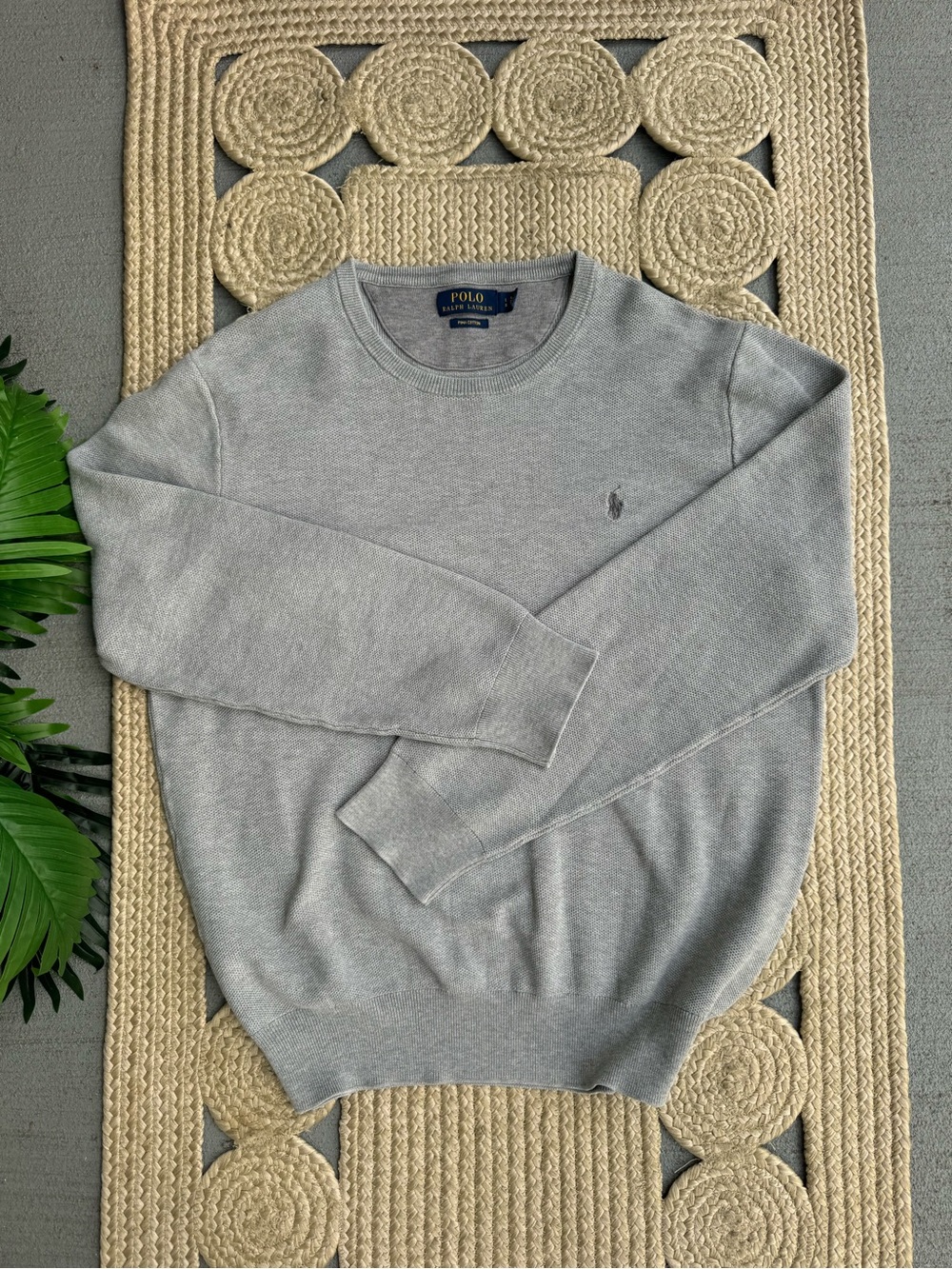 Polo Ralph Lauren Grey Pima Cotton Textured Crewneck Sweater Size L